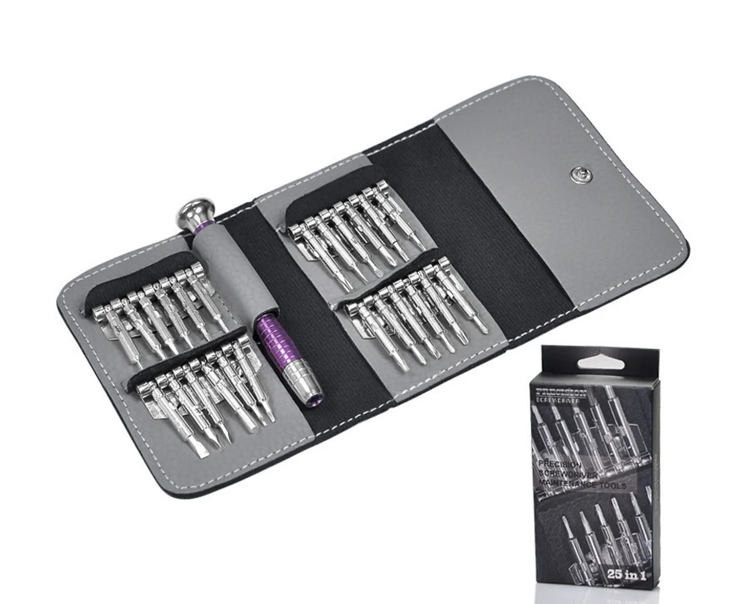 25 in 1 Mini Precision Screwdriver tool Set for PC, Glasses, Mobile Phone, Laptop, Watch in in Leather Case