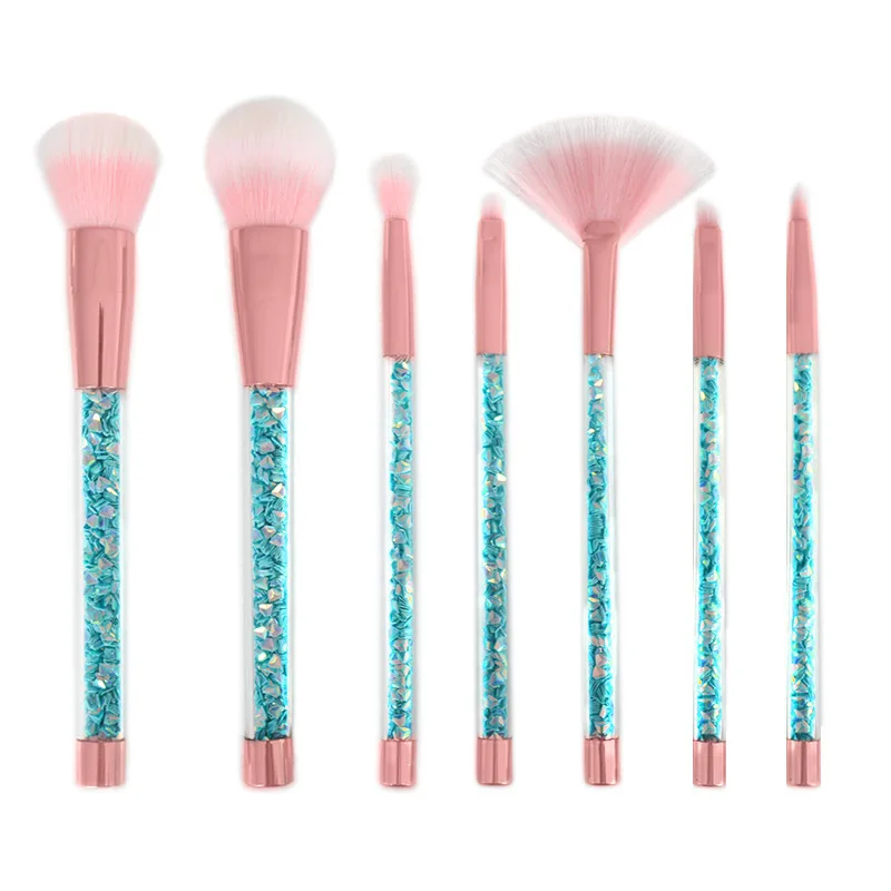 Private Logo 7pcs Premium Makeup Tools Vegan Glitter Diamond Makeup Brush Sets Crystal Handle Bling Makeup Brush