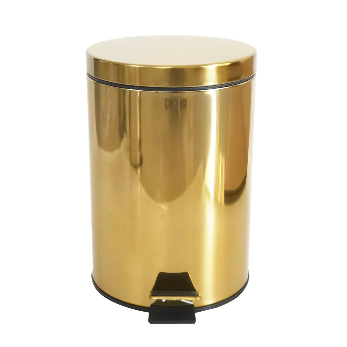 5L stainless steel brass Chrome pedal slim trash can with bucket brush