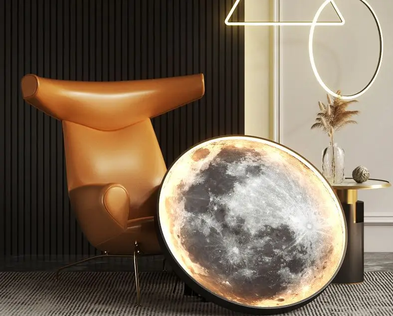 50-100CM Minimalist Modern Led Moon Wall Art Creative Planet LED Printed painting for Home living room Decor