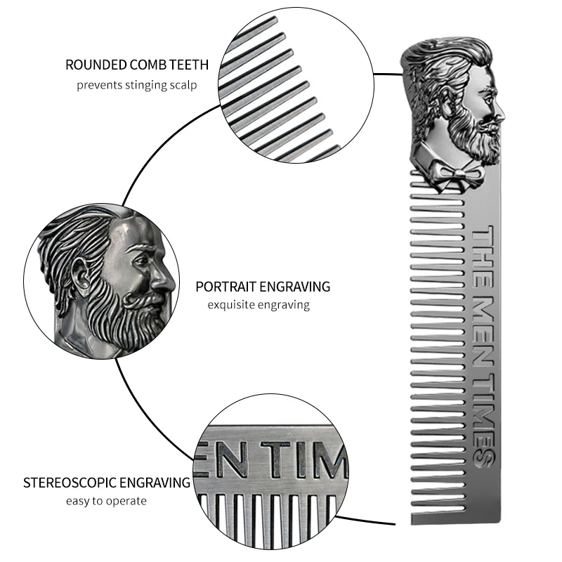 Professional Barber Luxury Gold Retro Style Skull Beard Comb Oil Hair Gentleman Shaping Tools Zinc Alloy Metal Portable Comb