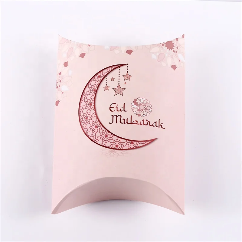 Custom logo printed ramadan kareem pillow shape paper box EID mubarak door gift candy boxes