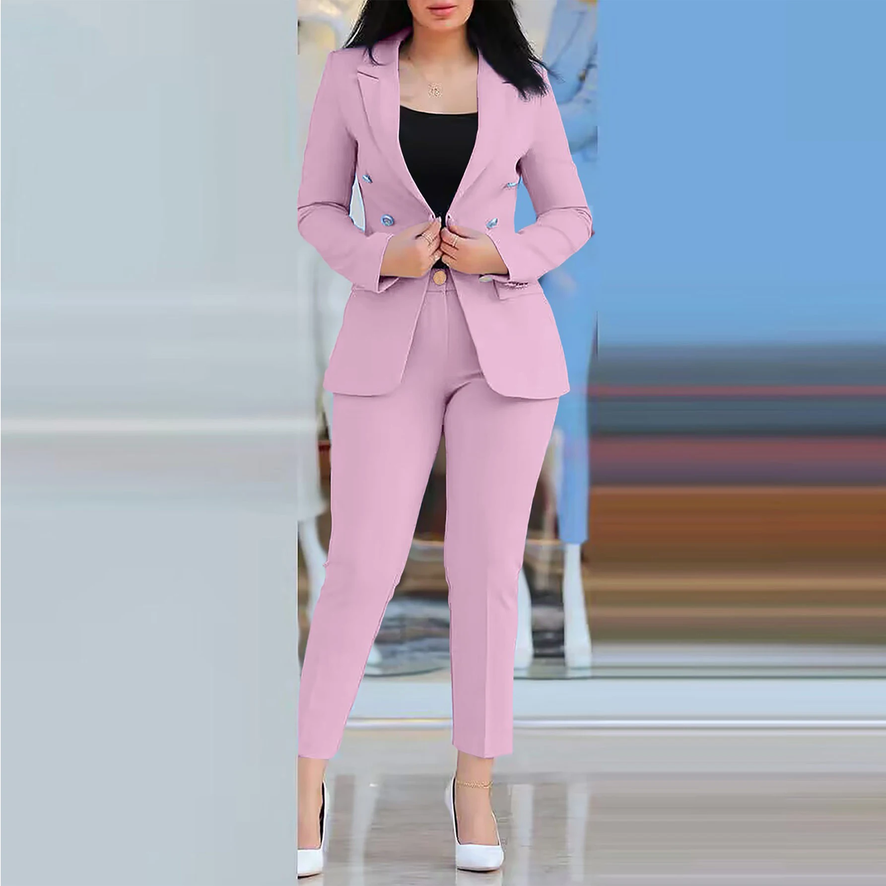 New Trendy Fashion Business Suits For Women Fashion Formal Suit Slim Pants And Blazer Set Ladies Suits Office Wear