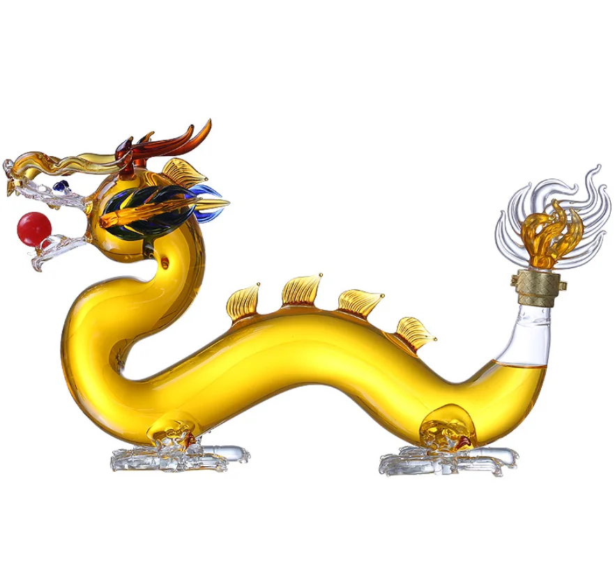 Animal Vodka Whiskey Glass Art Bottle Customize Glass Dragon Shape Liquor Bottle