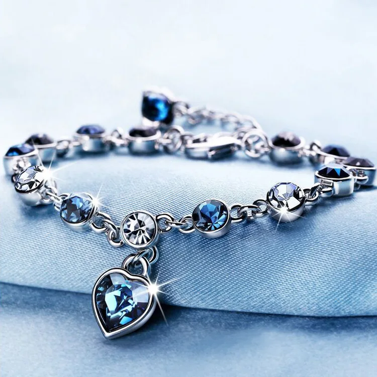 Chinese Supplier Ladies Heart Crystal Bracelet Heart Of The Ocean Crystal Bracelet Austrian Heart Bracelet With Diamonds