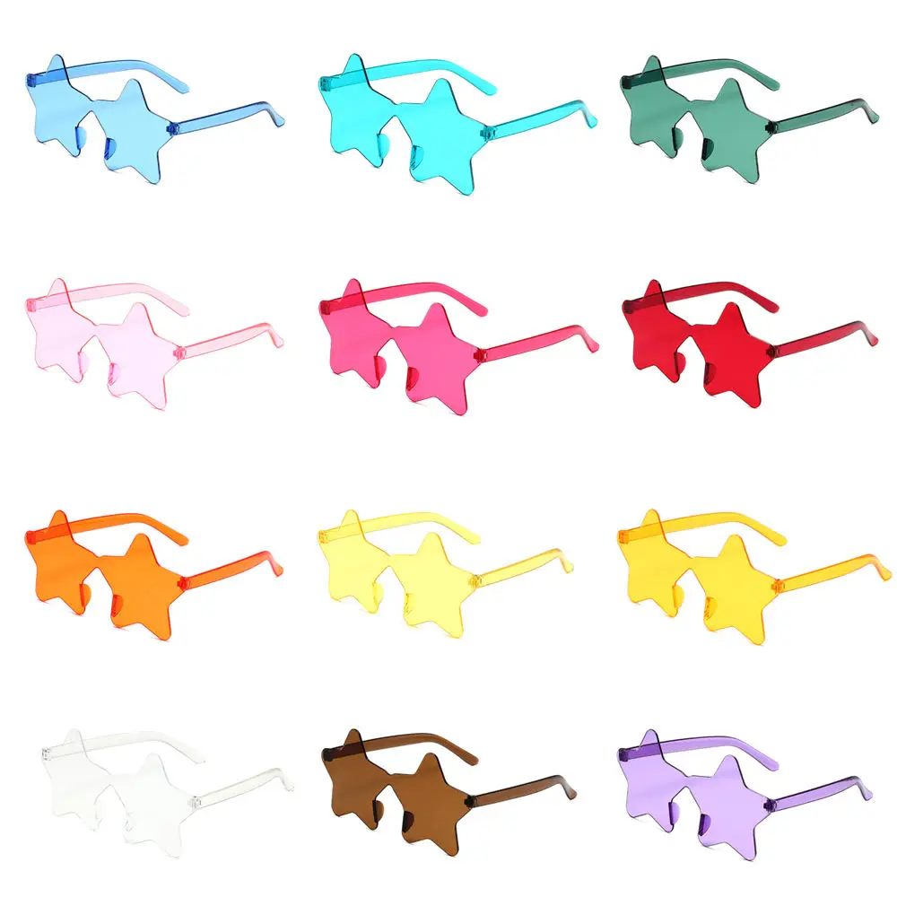 Star Shape Sun Glasses Light Funny Pentagram Candy One Piece Eyewear Multi Colors Decoration Party Rimless Sunglasses