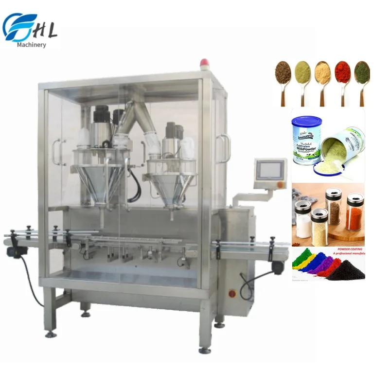 Automatic Double Head Spices Dry Powder Bottle Jar Filling Machine With Auger Filler