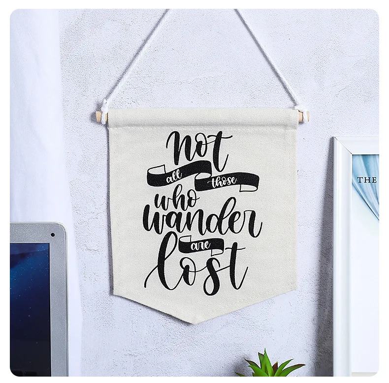 Custom Logo Sublimated Printing Plain Cotton Canvas Hanging Wall Blank Banner Pennant Flag