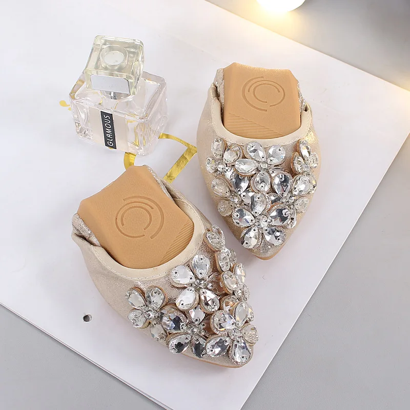 New Four Seasons Single Shoes Fashion Pointed Diamond Shoes Large Size doll shoes for women flat