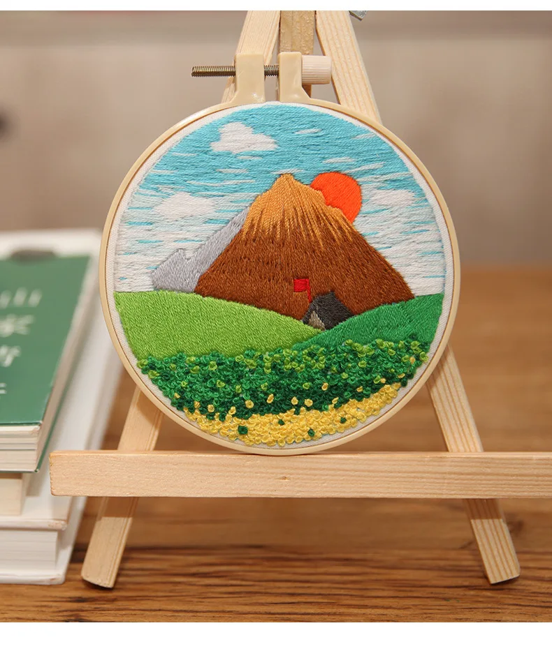 Sunrise Embroidery Kit for Adults with Hoop, Thread, Needles, English Manual, DIY Craft for Beginner