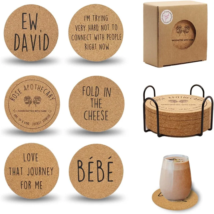 Factory Price Square Round Cork Coasters For Drinks Custom Logo Wholesale Table Cup Mats Set Print Natural Wood Coasters