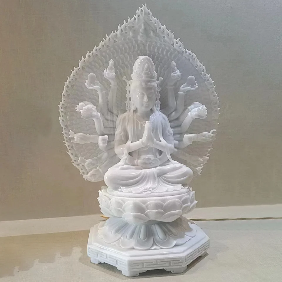 Classical white marble Guanyin Bodhisattva stone sculpture temple sitting Buddha statue figure ornaments 2M height