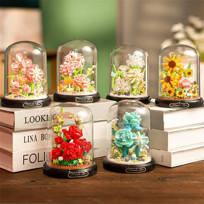 Mini Blocks Lovely Simulation Flowers Building Bricks Preserved Fresh Rose Artificial Sakura Adult Toy Gift Girl Present Holiday