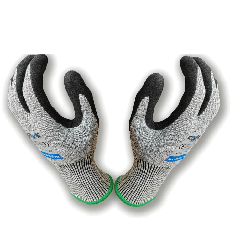 13G HPPE Glass Nitrile Coated Anti Cut Gloves Level 5 En388  Safety Working Cut Resistant Gloves For Industry Building