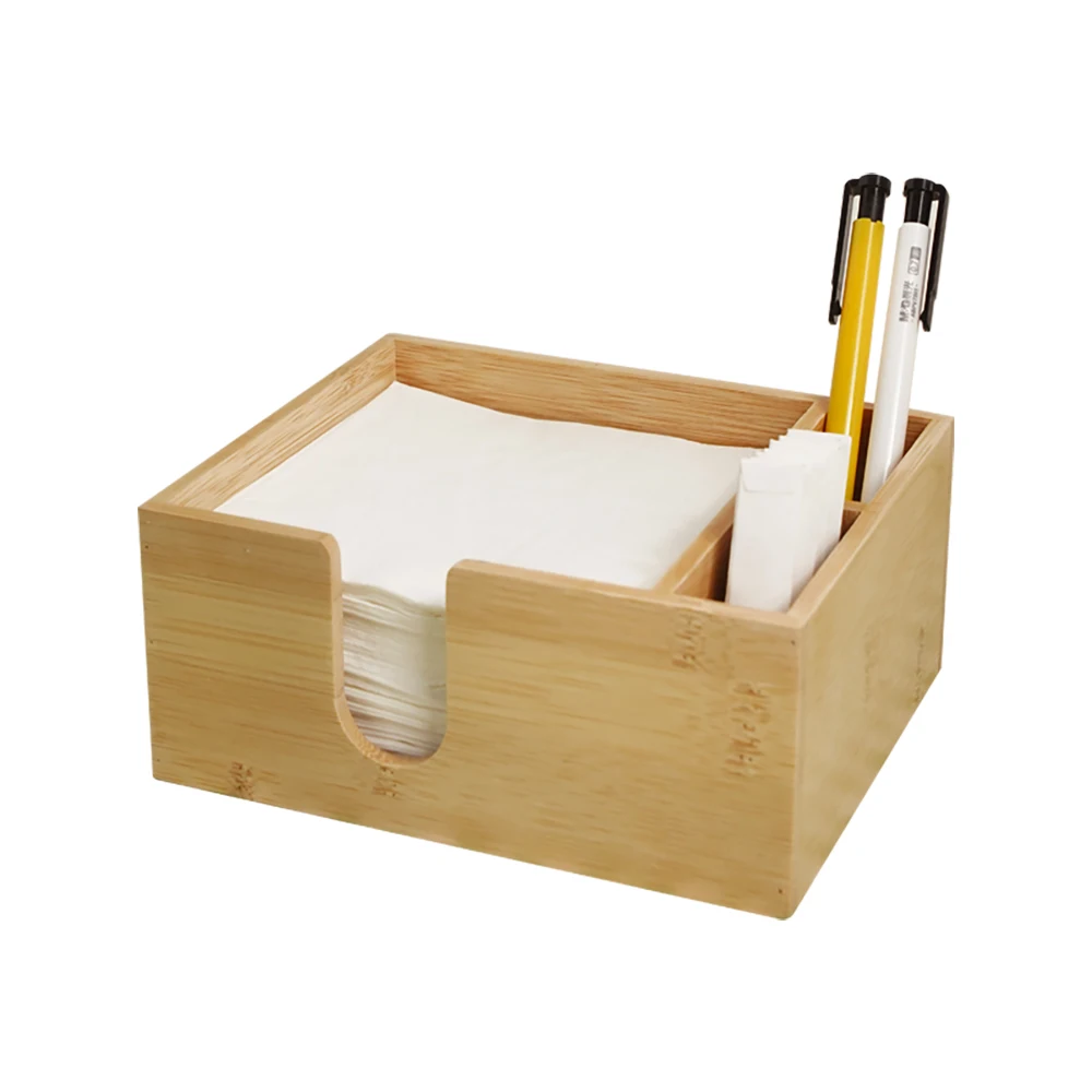 Custom Design Restaurant Home Kitchen Dining Table Bamboo Tissue Box Holder Napkin organizer with divider storage