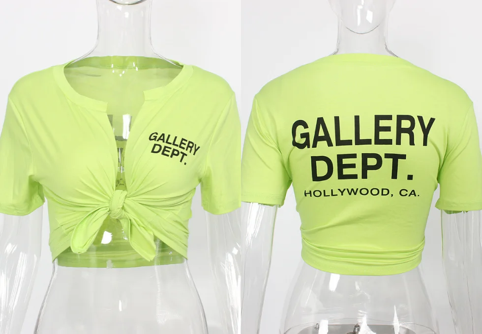 Summer Hot Tops Women Clothing Open Collar Front Split Lace Up Cardigan T-Shirt G.D. Letter Print Short Sleeve Crop Tees Tops