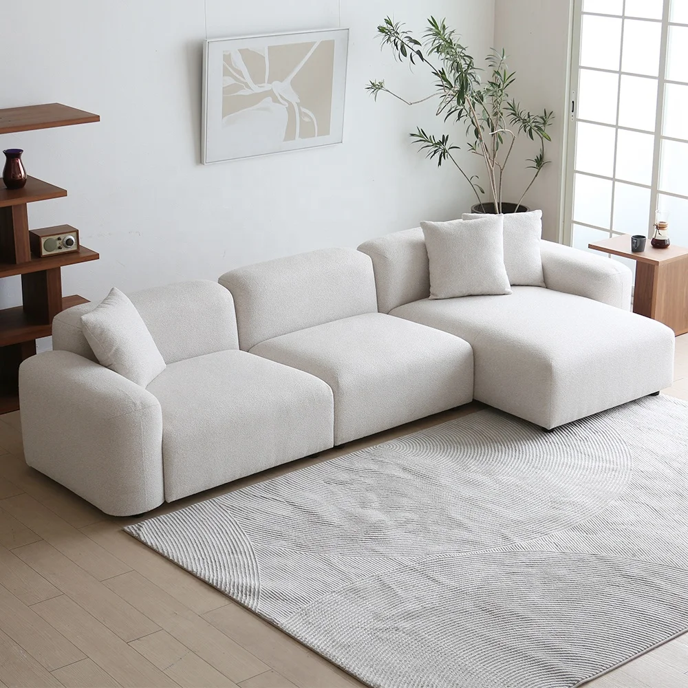 factory producer white wide deep sectional modular boucle sofa