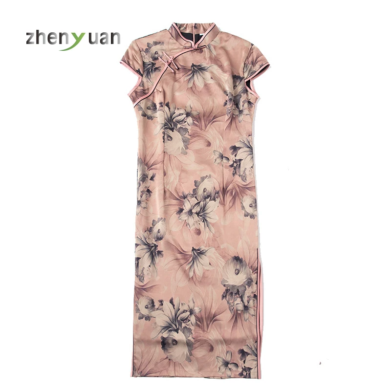 Горяч-продавать шелкография женское сексуальное шелковое cheongsam платье Чонсам Сторона Сплит Женская