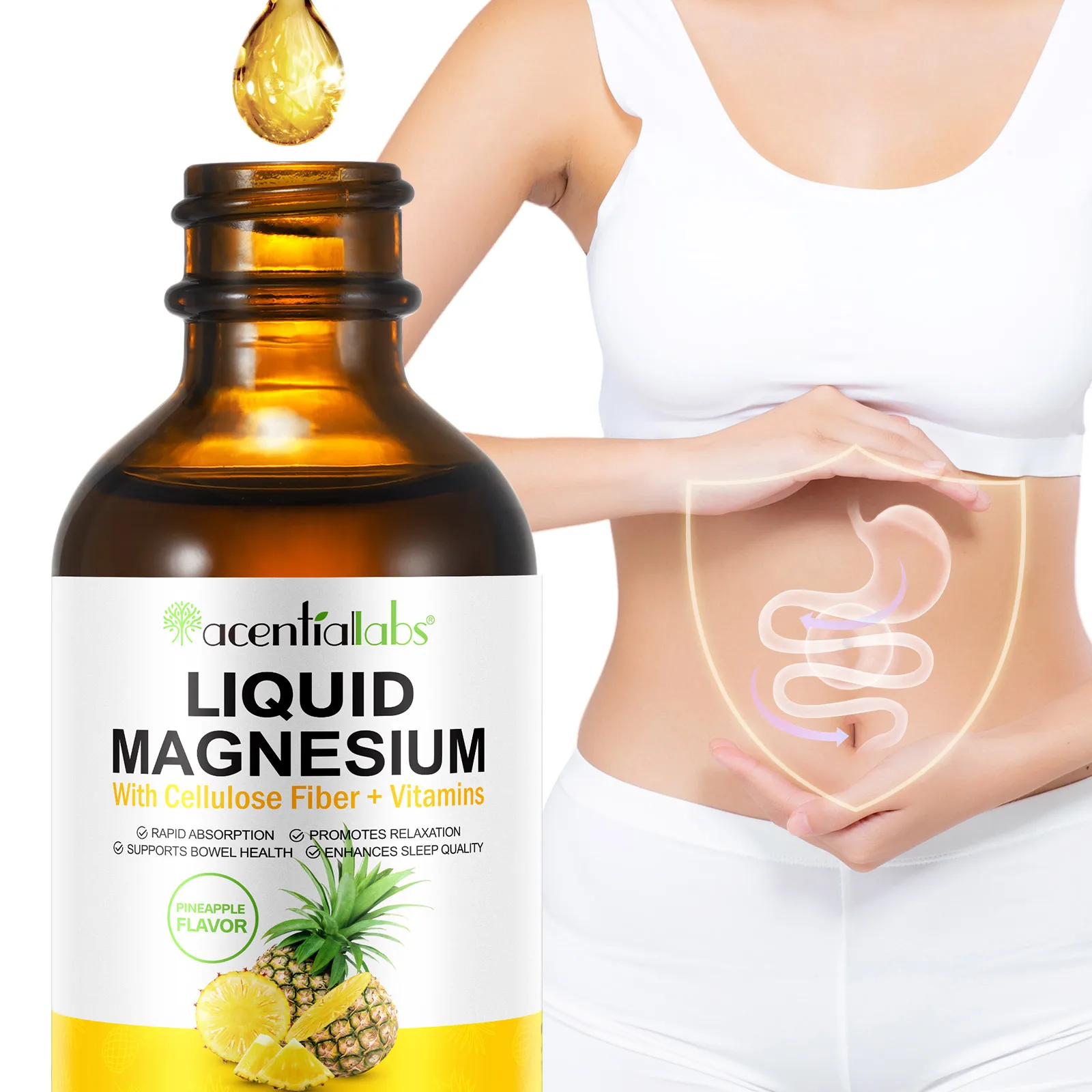 Acentiallabs 60ml liquid magnesium magnesium glycinate 500mg supplement liquid drops with cellulose fiber vitamins