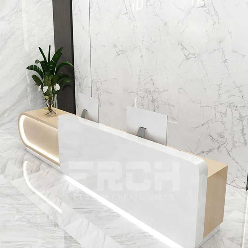 Современный индивидуальный деревянный светодиодный светильник белый мрамор для отеля стоматологии офиса салона спа стойка регистрации