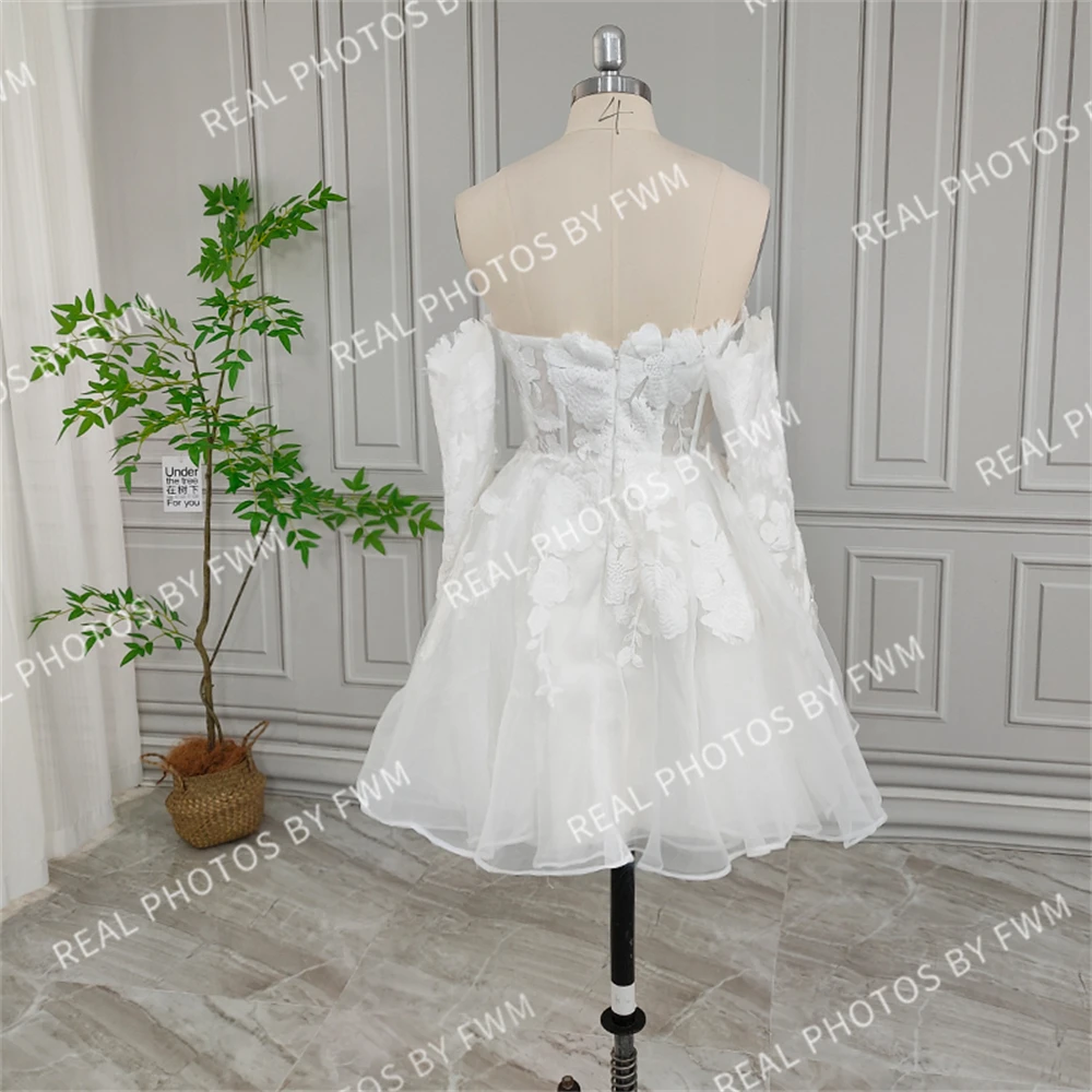 100% Real Photos High Quality Floral Lace Mini Wedding Dress Elegant Women Bride Gown Short Party Dress For Wedding 2024