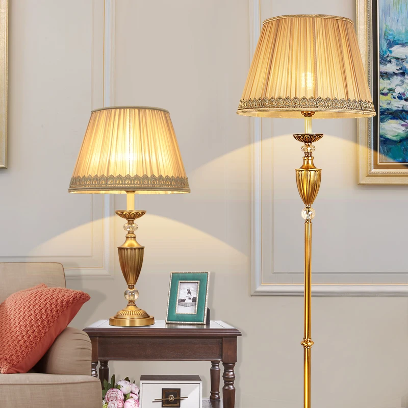 Table Lamps & Reading Lamps for Bedroom Bed Side Fabric Shade Metal Home Decor Modern Luxury LED Iron AC 90 Round Button Switch