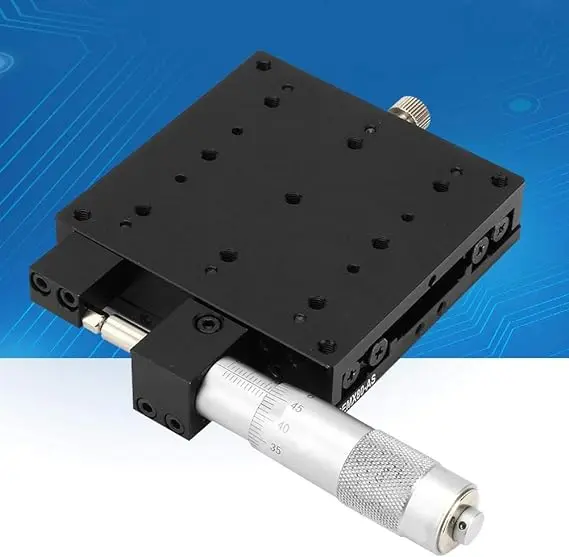 X Linear Stage, Micrometer Manual Precision Linear Translation Stage Displacement Trimming Bearing Sliding Table X Axis 80x80mm