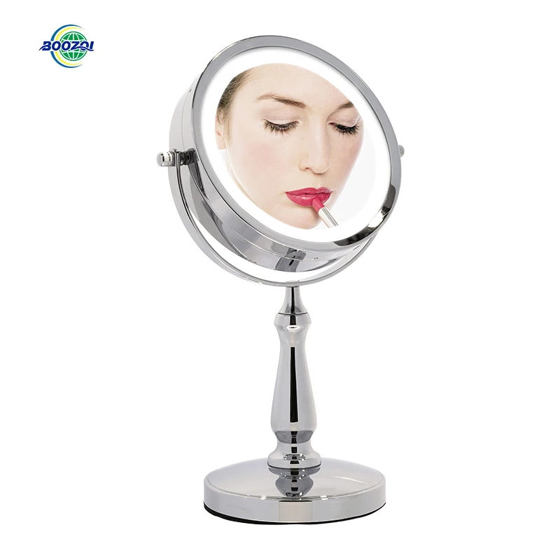 8 Inch TableTop Free Standing 5X Magnifying Double Sided Battery Powered Led Vanity Makeup Mirror With  Adjust Led Lights Colors