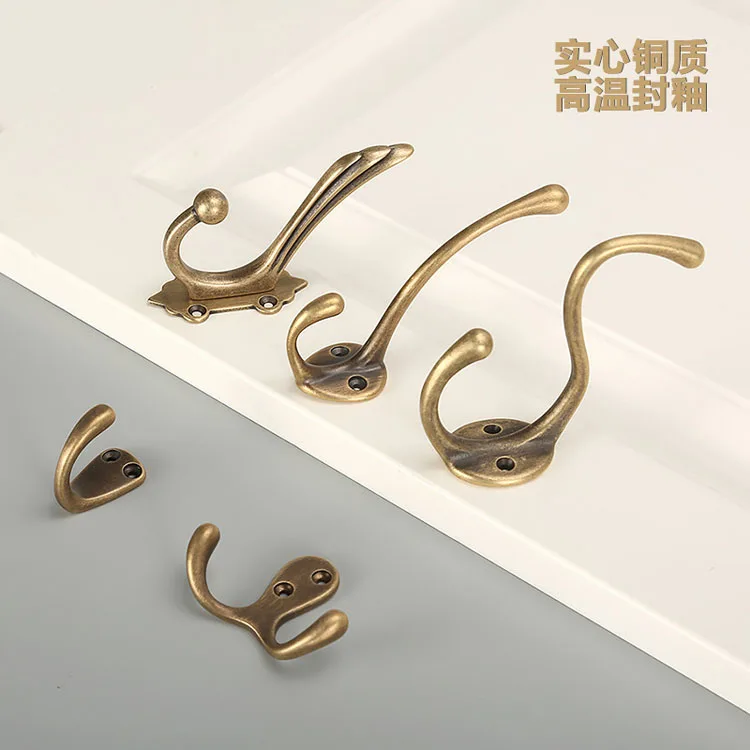Factory Wholesale Custom Modern Classic Antique Metal Golden Solid Brass Mounted 2 Double J Key Rack Coat And Hat Hook For Wall