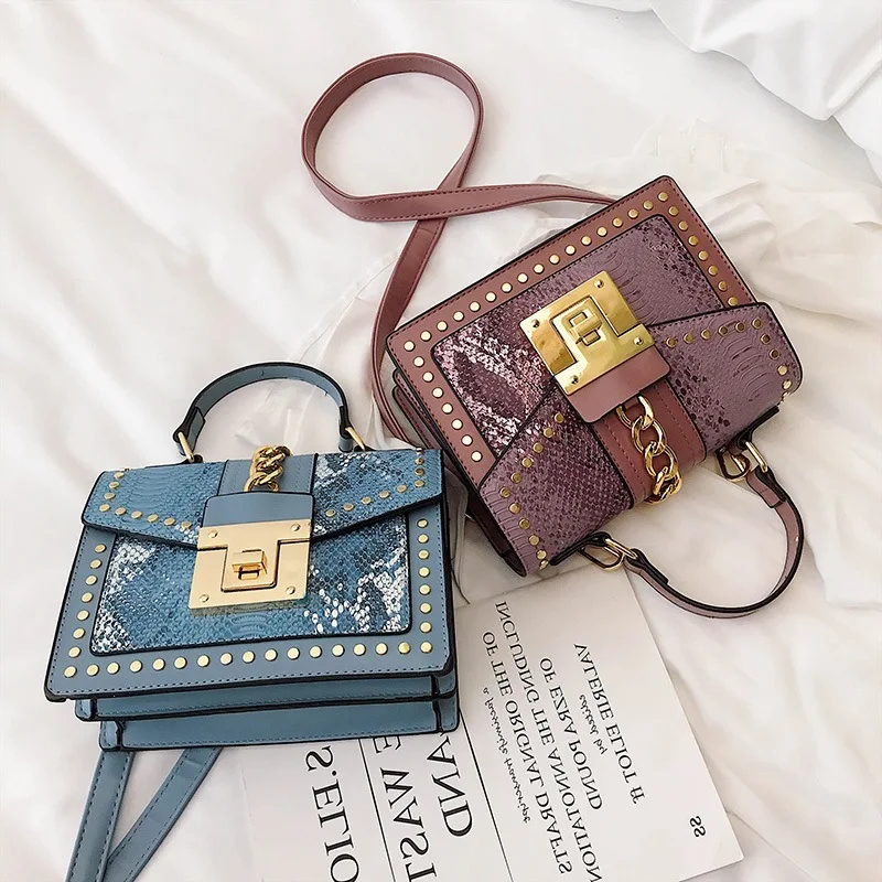 Wholesale Fashion Designer Lock Snakeskin Pu Leather Ladies Hand Bag Shoulder Crossbody Women Custom Purses And Handbags