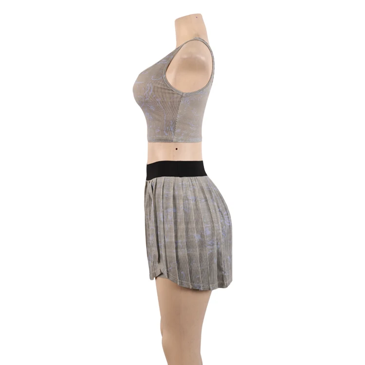 Wholesale Custom Women Sexy Sport 2  Piece Set Sleeveless Crop Top And Tennis Mini Skirts