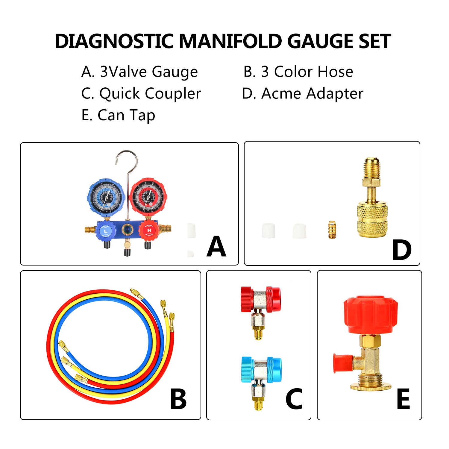 P PBAUTOS 4CFM 1/3HP Single Stage Vacuum Pump and 3-Way Manifold Gauge Set