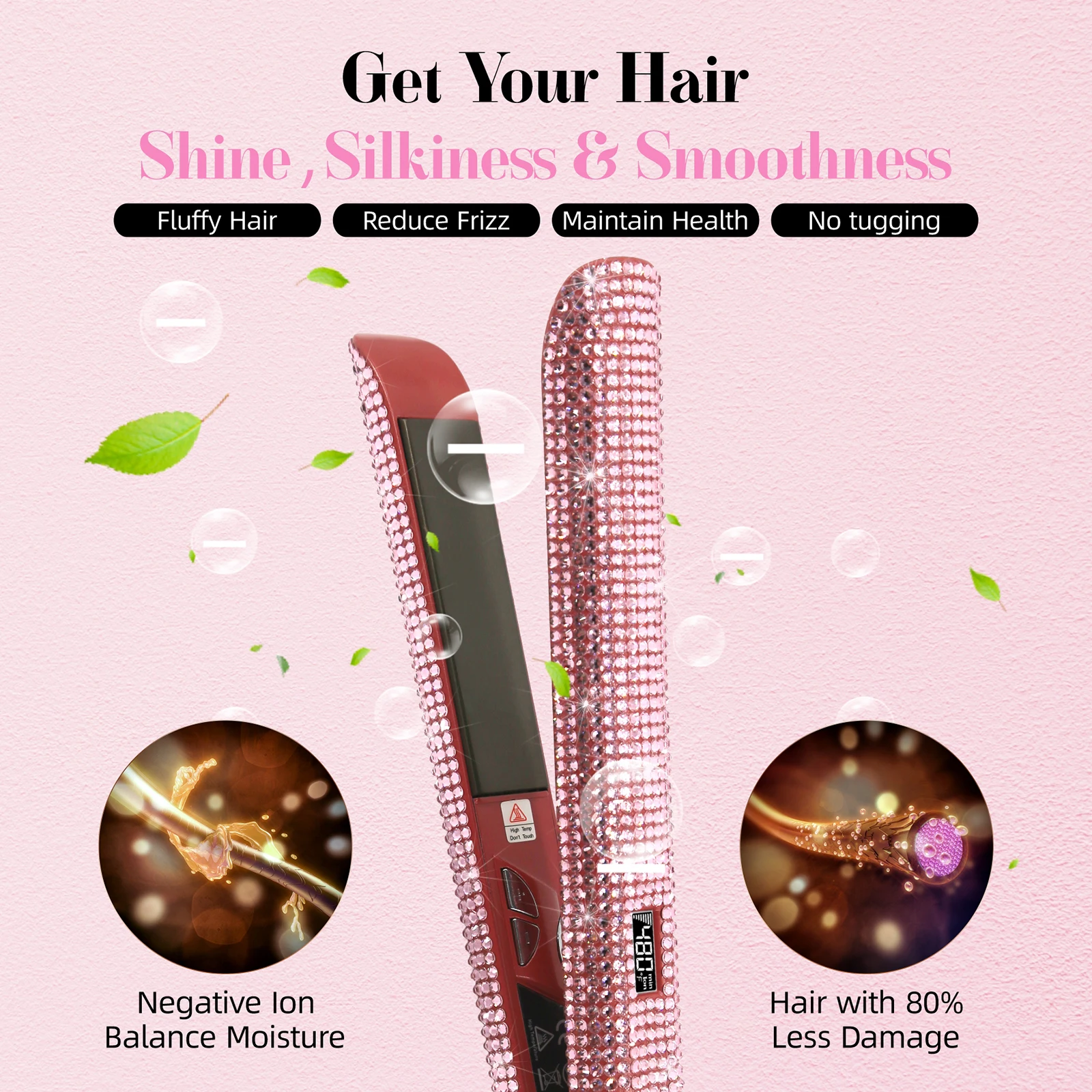 Custom Flat Iron Portable Titanium Flat Iron Hair Straightener Professional 480F Bling Flat Iron Hair Straightener