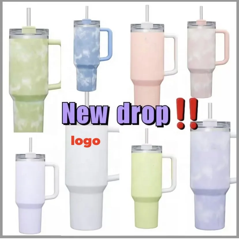 2025 Double Wall Stainless Steel Tie Dye Traveler Tumbler 40oz H2.0 Adventure with Straw and Handle