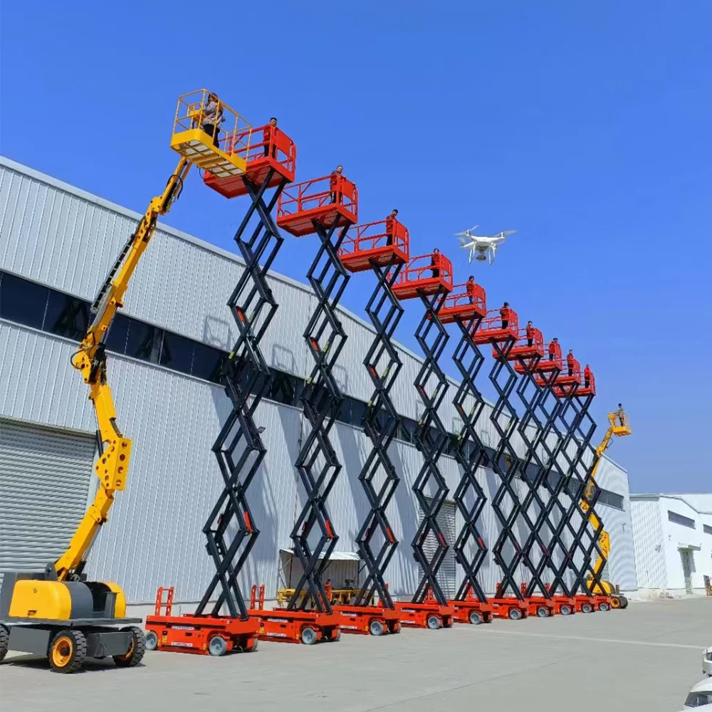 High Building Cleaning Scaffolding Hydraulic Electric Mobile Scissor Shear Fork Lift Aerial Work Platform 6m 12m 16 Meter 500kg