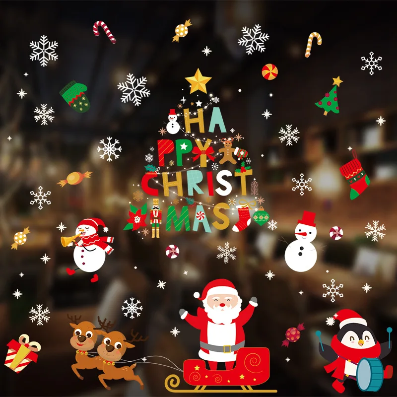 Christmas cottage glass window stickers pvc christmas