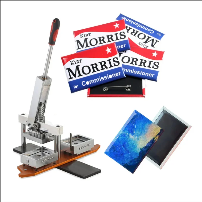 53*80mm tin rectangle fridge magnet making machine + paper cutter + 1000pcs fridge magnet materials