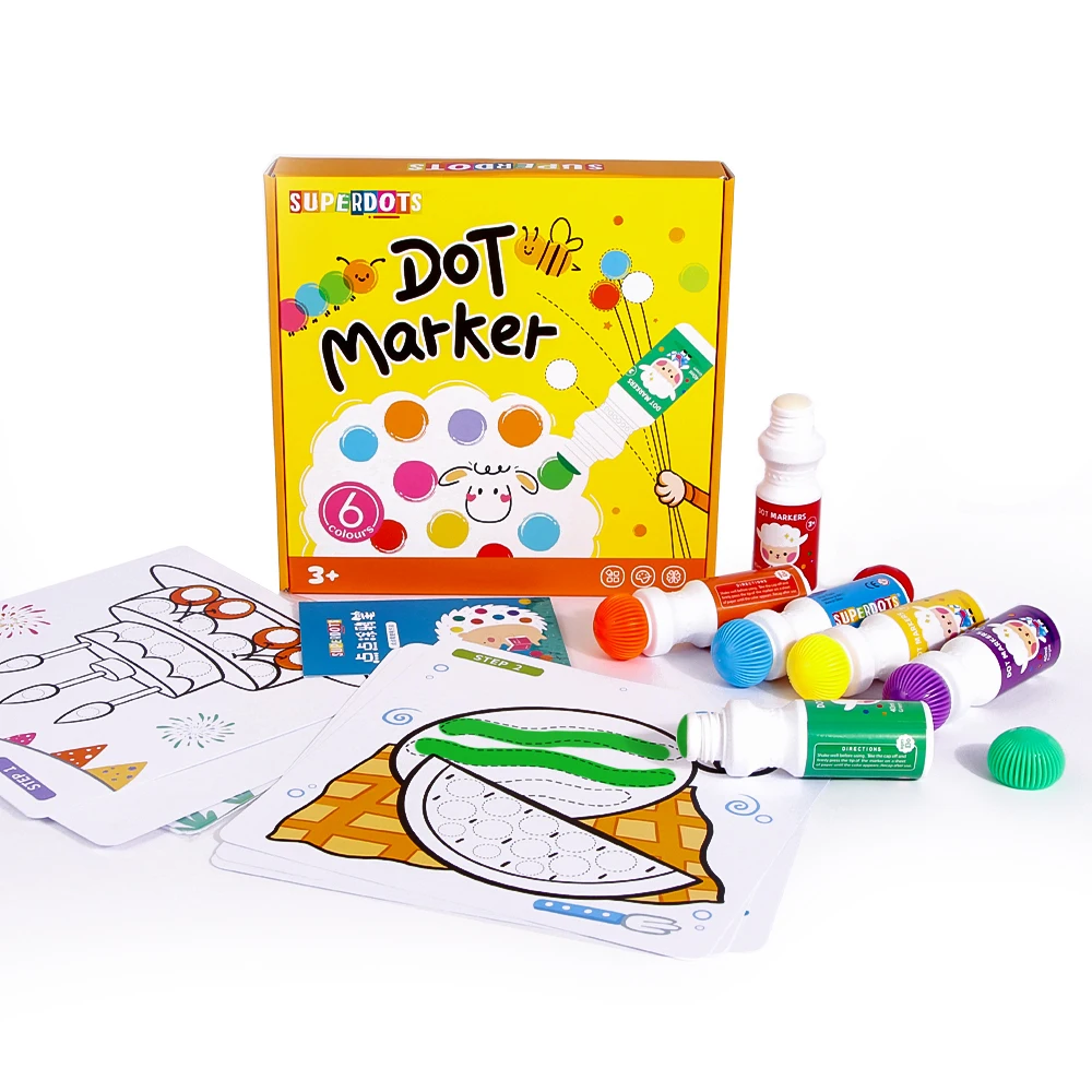 painting toys Washable 6 colors 40 ml dot marker set Coloring paper kids dot marker drawing set with 12 Activity sheets