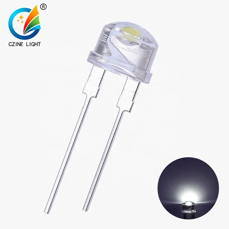 CZINE LIGHT бренд люменов 8 ММ strawhat белый 0,5 Вт 0,75 Вт белый светодиод 2 pin led Диодная вспышка