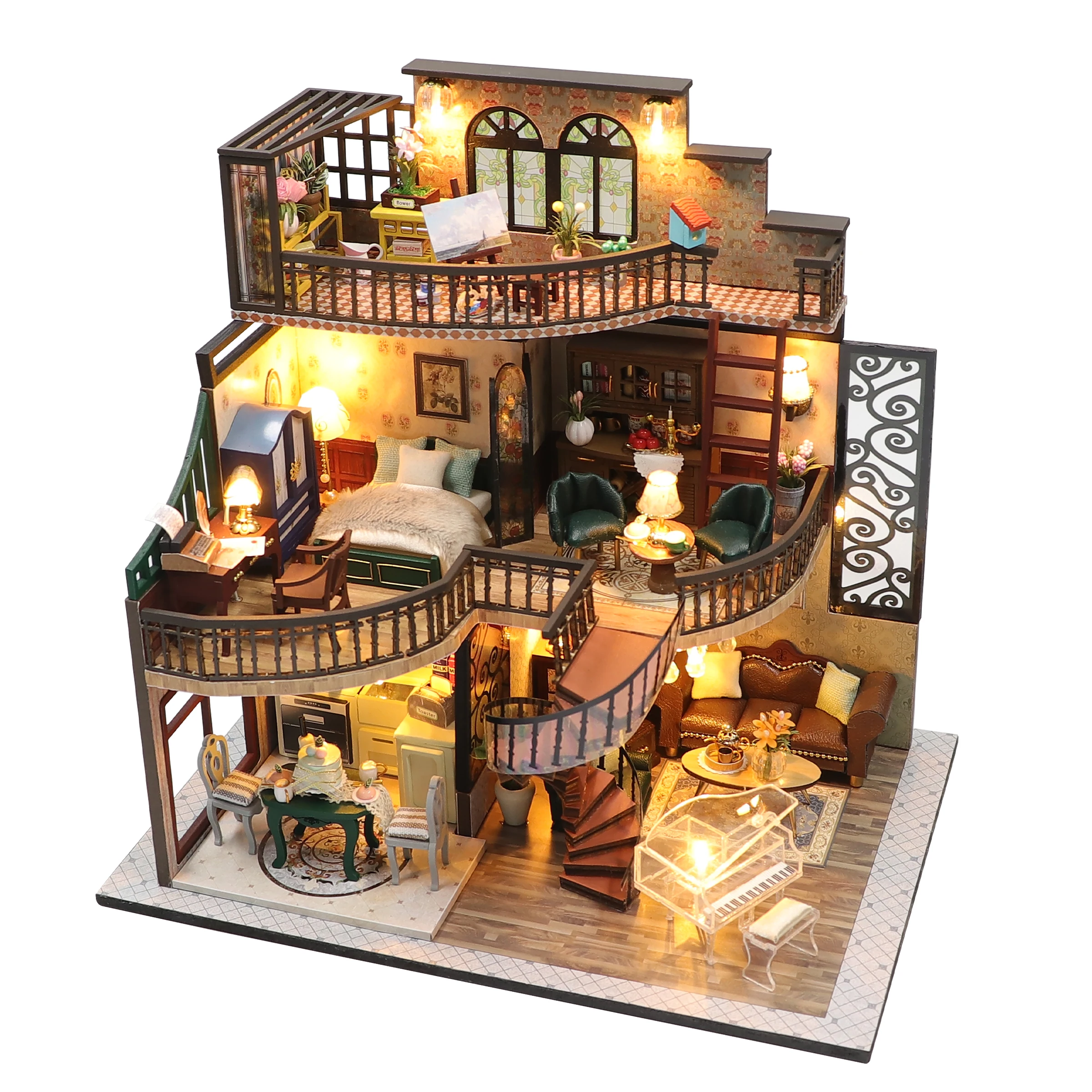 Best Selling 3D Wooden Retro Style Crafts DIY  Miniature Furniture Dollhouse Doll Houses For Girls
