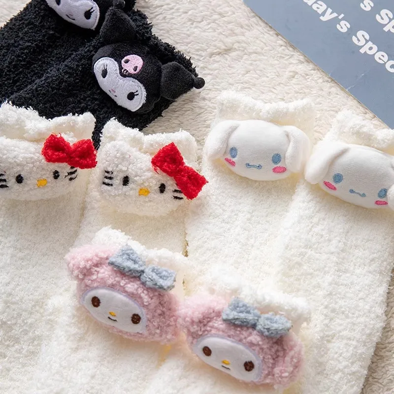 Winter Thick Warm Fleece Coral Velvet Women Fuzzy Indoor Socks Funny 3D Cartoon KT Animals Doll Women Cozy Socks Wholesale