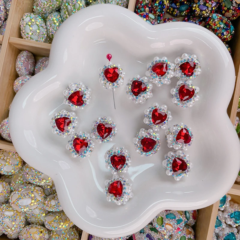 2023 High quality pave Love pearls elliptical crystal disco ball beads rhinestone ball beads for bracelets