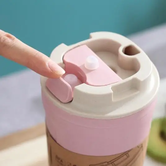 Eco-friendly reusable bamboo fiber tumbler biodegradable coffee cup with wheat straw