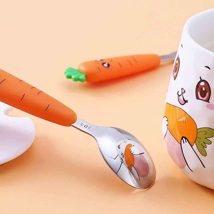 Милые безопасные столовые приборы с ручкой в виде моркови, ложка для еды, детская ложка, набор посуды для дома и дошкольников