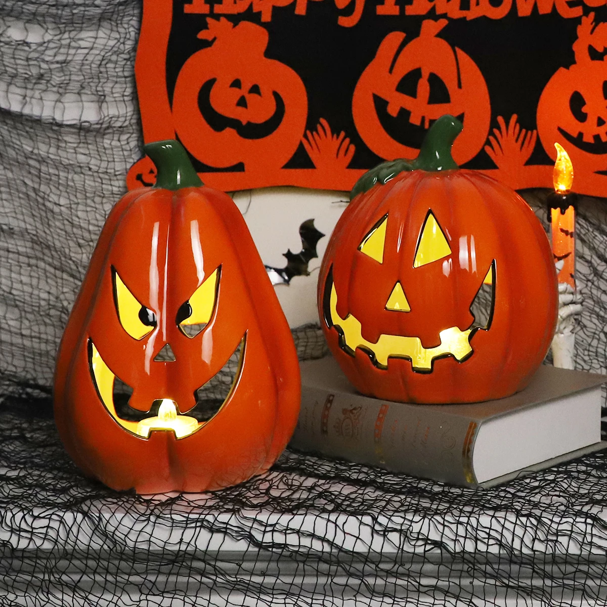 Wholesale Mall window display pieces hollowed out glow Easter scene decoration led Halloween pumpkins
