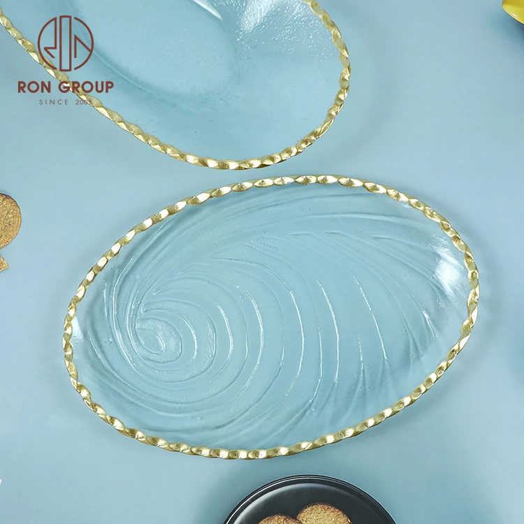 Cheap Wide gold rim clear candy food warmer glass dinnerware charger plate for wedding decoration baking dishes glass