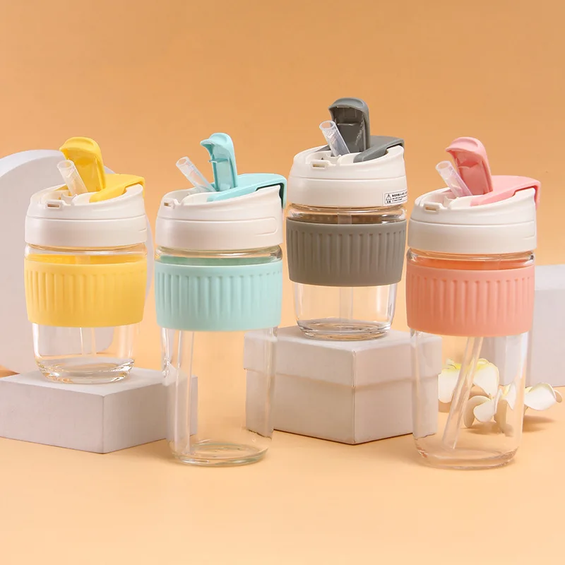 New straight drinking straw double drinking high borosilicate glass cute portable simple fashion car coffee water bottle