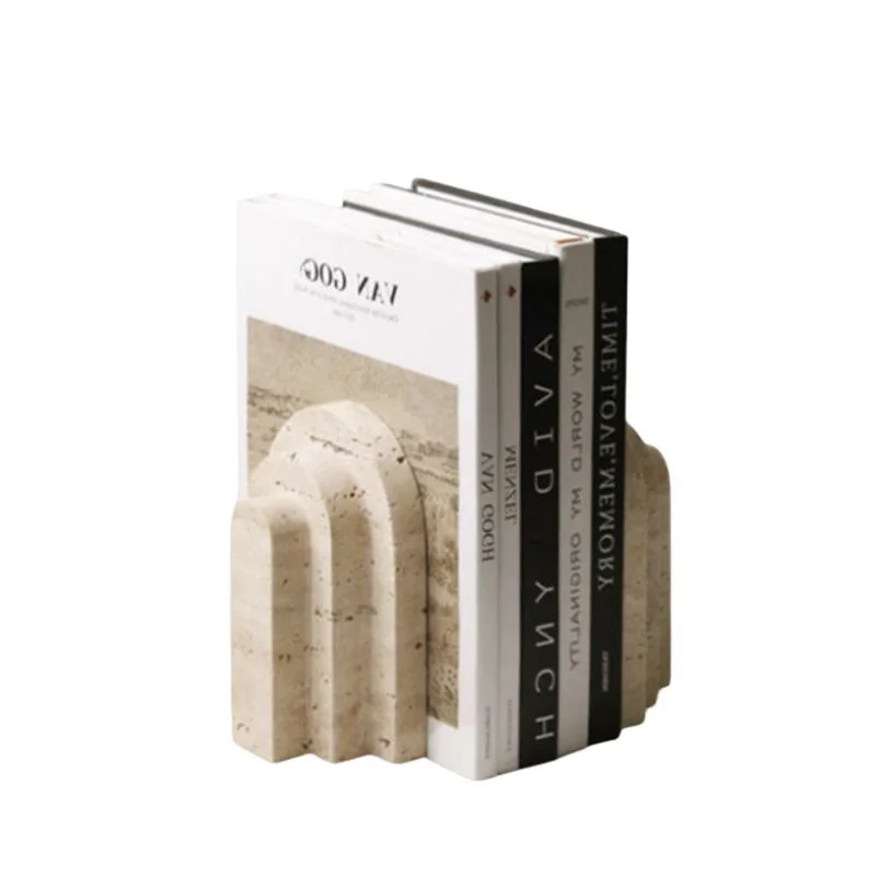 stonekocc Brand Natural Marble Travertine Bookends Reading Rack Book Stand Sample Room Decoration Storage Rack