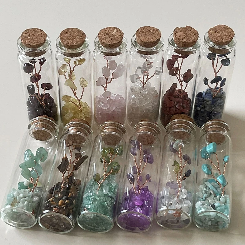 Natural Crystal Glass Gravel tree  Wishing Bottle  Healing Stone Natural Polished Stones Lucky glass bottle gift