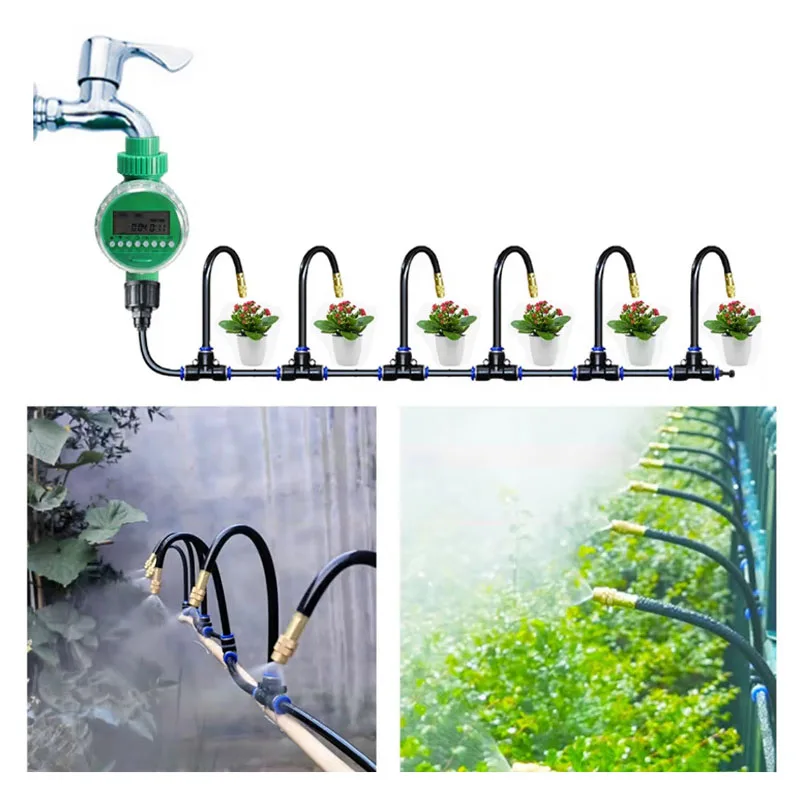 DIY Mist Spray Cooling for Potted Plants Automatic Watering System Kit Garden Micro Drip Irrigation Controller Tools